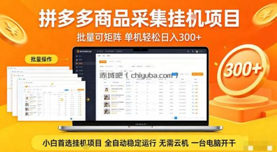 拼多多商品信息全自动采集项目，批量可矩阵，单机轻松日入300+，无需云机一台电脑开干【揭秘】