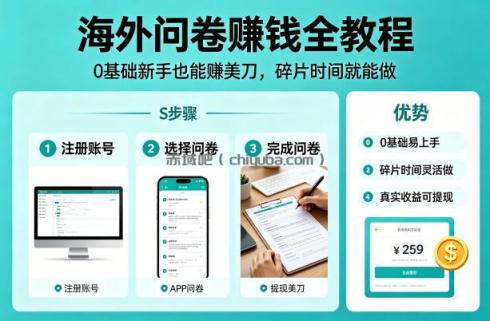 海外问卷賺钱全教程,0基础新手也能賺美刀,碎片时间就能做