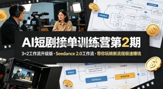 AI短剧接单训练营第2期，3+2工作流升级版，Seedance 2.0工作流，带你玩转新流程极速賺钱