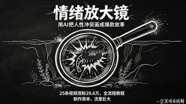 AI制作“情绪放大镜“视频，25条视频涨粉29.6W粉，流量巨大，制作简单，全流程教程