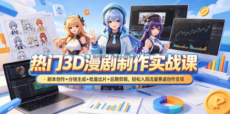 热门3D漫剧制作实战课，剧本创作+分镜生成+批量出片+后期剪辑，轻松入局流量赛道创作变现