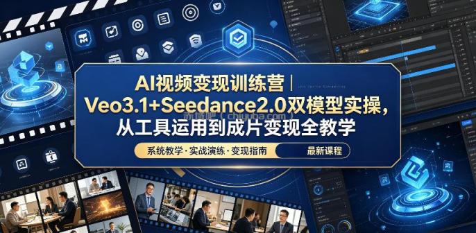 AI视频变现训练营｜Veo3.1+Seedance2.0双模型实操，从工具运用到成片变现全教学