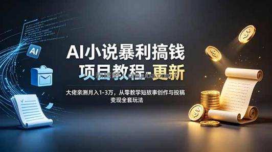 AI小说暴利搞钱项目教程-更新，大佬亲测月入1-3万，从零教学短故事创作与投稿变现全套玩法