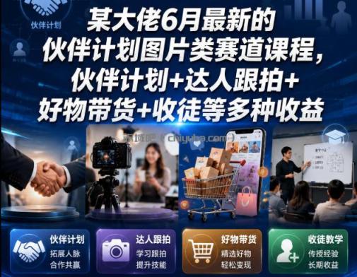 某大佬6月最新的伙伴计划图片类赛道课程，伙伴计划+达人跟拍+好物带货+收徒等多种收益