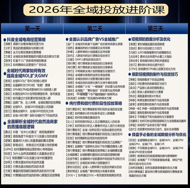 千川扫地僧2026抖音全域投放进阶课，少走弯路·快速起量·掌控增长，6月12-14号杭州线下课（更新）