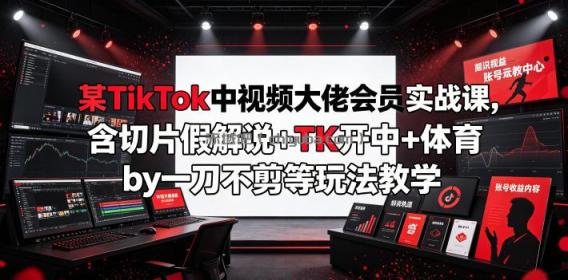 某TikTok中视频大佬会员实战课，含切片假解说+TK开中+体育by一刀不剪等玩法教学