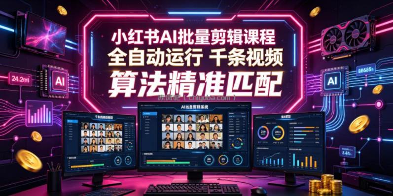小红书AI批量剪辑课程,24小时全自动运行,解放双手专注运营,千条视频批量处理,小红书算法精准匹配