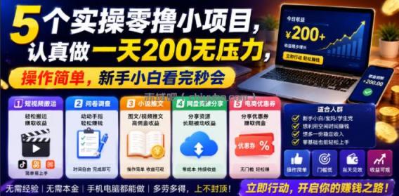 5个实操零撸小项目，认真做一天200无压力，操作简单，新手小白看完秒会【揭秘】
