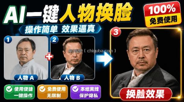 纯离线本地运行！AI一键人物lian部替换软件，支持图片换lian，效果逼真，最便捷换lian工具FaceSwap