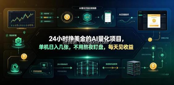 24小时挣美金的AI量化项目，单机日入几十美刀，不用熬夜盯盘，每天见收益【揭秘】