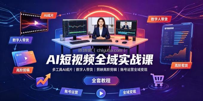 AI短视频全域实战课｜多工具AI成片、数字人带货、剪映高阶剪辑、账号运营全域变现全套教程