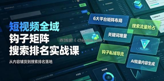 短视频全域钩子矩阵搜索排名实战课｜6大平台矩阵布局、关键词堆量抢占搜索流量、钩子私域导流、AI批量内容生成