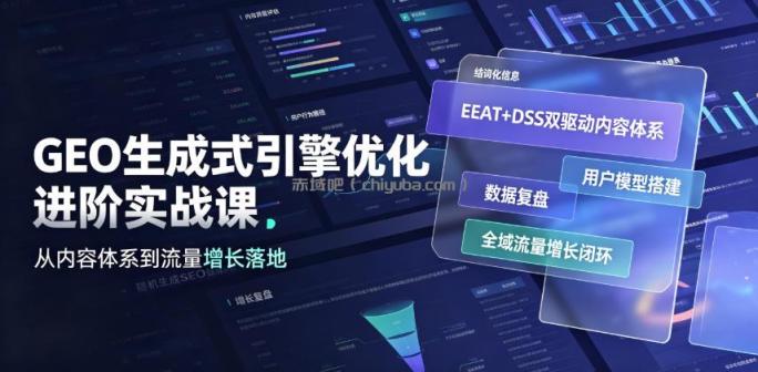 GEO生成式引擎优化进阶实战课｜EEAT+DSS双驱动内容体系、用户模型搭建、数据复盘、全域流量增长闭环落地教程