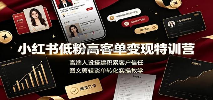 图片[1]-小红书低粉高客单变现特训营：高端人设搭建积累客户信任，图文剪辑谈单转化实操教学-小创项目网
