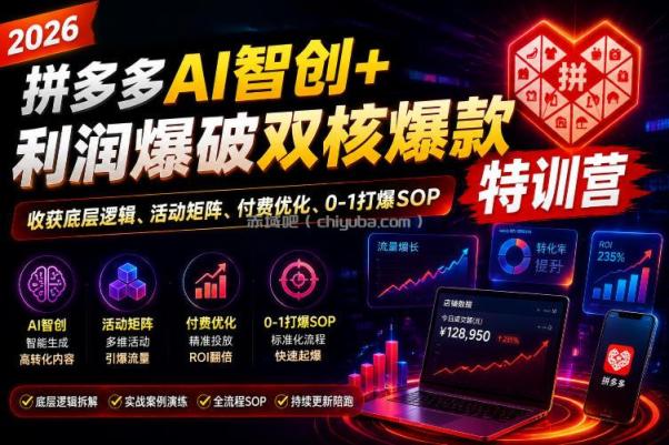 2026拼多多AI智创+利润爆破双核爆款特训营，收获底层逻辑、活动矩阵、付费优化、0-1打爆SOP