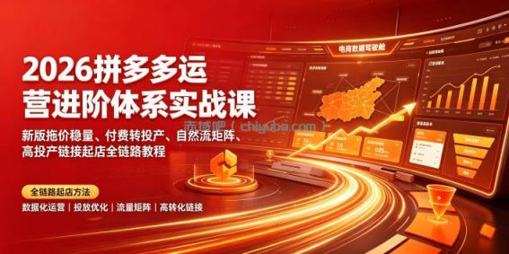 2026拼多多运营进阶体系实战课|新版拖价稳量、付费转投产、自然流矩阵、高投产链接起店全链路教程