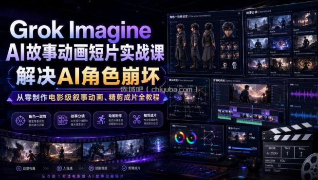 Grok Imagine AI故事动画短片实战课｜解决AI角色崩坏，从零制作电影级叙事动画、精剪成片全教程（中英字幕）