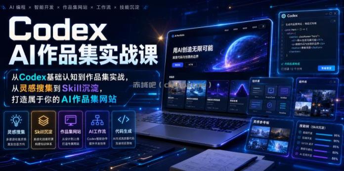 Codex AI作品集实战课,从Codex基础认知到作品集实战,从灵感搜集到Skill沉淀,打造属于你的AI作品集网站
