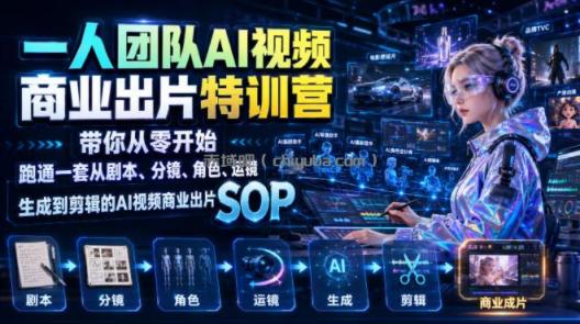 一人团队AI视频商业出片实战课:带你从零开始跑通一套从剧本、分镜、角色、运镜、生成到剪辑的AI视频商业出片SOP