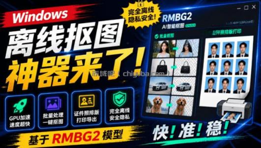 Windows离线抠图神器来了!支持批量抠图+证件照排版打印,基于RMBG2模型,GPU加速方块AI抠图