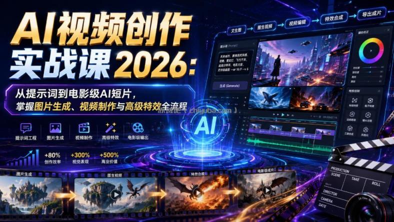 AI视频创作实战课2026：从提示词到电影级AI短片，掌握图片生成、视频制作与高级特效全流程