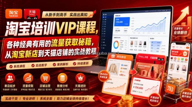 淘宝培训VIP课程，各种经典有用的流量获取秘籍，从淘宝新店到天猫店铺的实战教程（更新7月）
