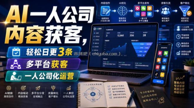 AI一人公司内容获客,轻松日更3条,多平台获客,一人公司化运营