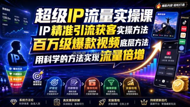 超级IP流量实操课,IP精准引流获客实操方法,百万级爆款视频底层方法,用科学的方法实现流量倍增