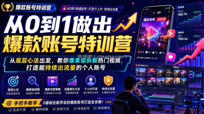 从0到1做出爆款账号特训营,从底层心法出发,教你像素级拆解热门视频,打造能持续出流量的个人账号