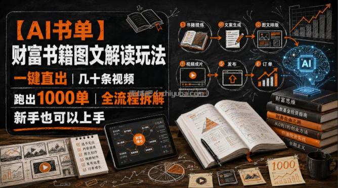 【AI书单】财富书籍图文解读玩法,一键直出,几十条视频,跑出1000单,全流程拆解,新手也可以上手