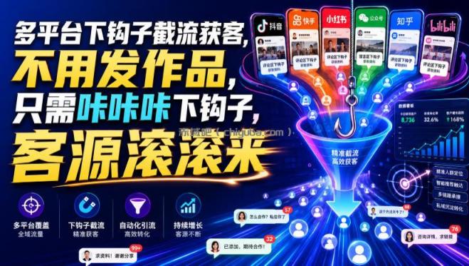 多平台下钩子截流获客，不用发作品，只需咔咔咔下钩子，客源滚滚来