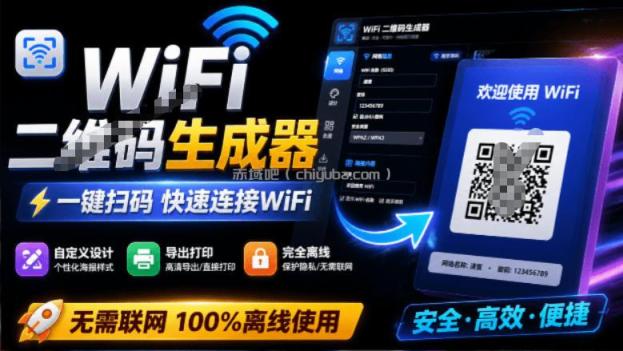 完全离线使用！WiFi二维码生成器，一键扫码快速连接WiFi，支持自定义风格导出WiFi二维码生成器