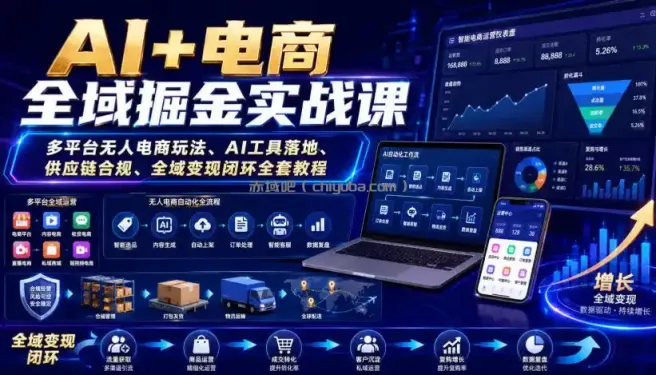 AI+电商全域掘金实战课｜多平台无人电商玩法、AI工具落地、供应链合规、全域变现闭环全套教程