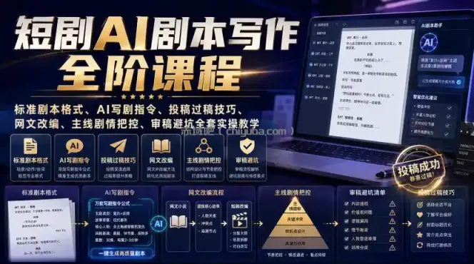 短剧AI剧本写作全阶课程｜标准剧本格式、AI写剧指令、投稿过稿技巧、网文改编、主线剧情把控、审稿避坑全套实操教学