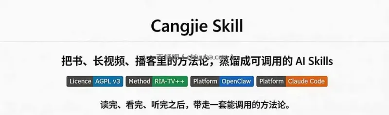 图片[1]-全网走红！GitHub上6.7K Star的开源项目，把任何书、长视频、播客蒸馏成AI工具，值得收藏 cangjie-skill-小创项目网