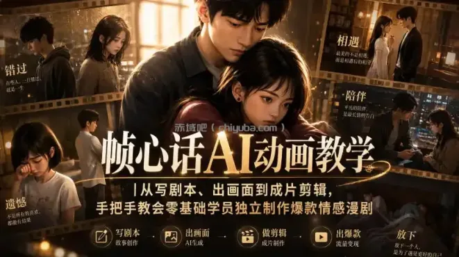 帧心话AI动画教学｜从写剧本、出画面到成片剪辑，手把手教会零基础学员独立制作爆款情感漫剧