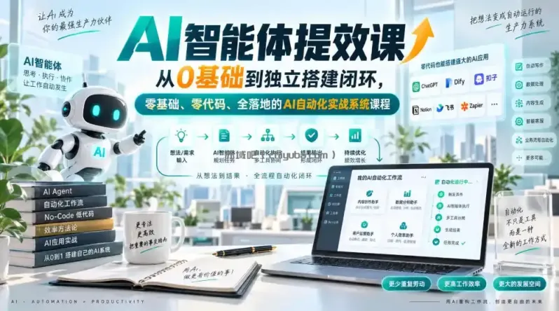AI智能体提效课,从0基础到独立搭建闭环,零基础、零代码、全落地的AI自动化实战系统课程