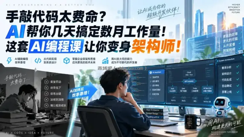 手敲代码太费命?AI帮你几天搞定数月工作量!这套AI编程课让你变身架构师!【原创双语字幕】