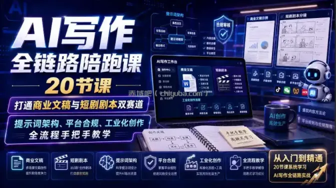 AI写作全链路陪跑课｜20节课打通商业文稿与短剧剧本双赛道，提示词架构、平台合规、工业化创作全流程手把手教学