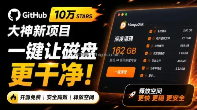 在Gtihub上做出10万stars的大神，又发布新项目了！一键让磁盘更干净，开源免费清理工具MangoDisk