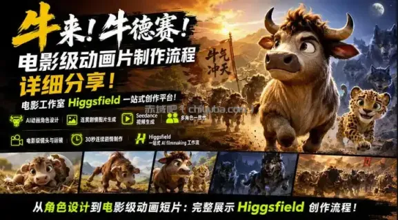 牛来！牛德赛！电影级动画片制作流程详细分享！电影工作室Higgsfield一站式创作平台，完整创作流程