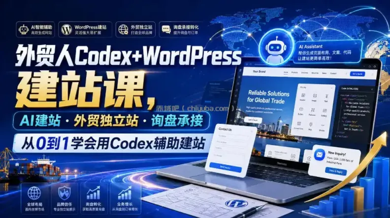 外贸人Codex+WordPress建站课，AI建站·外贸独立站·询盘承接，从0到1学会用Codex辅助建站（更新0821）