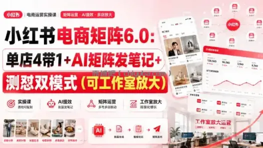 小红书电商矩阵6.0：单店4带1+AI矩阵发笔记+测怼双模式（可工作室放大）