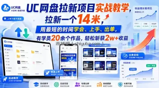UC网盘拉新项目实战教学，拉新一个14米，用最短的时间学会、上手、出单，有学员20余个作品，轻松斩获2w+收益