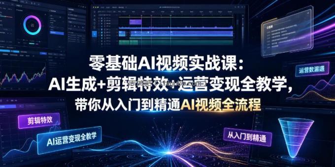 零基础AI视频实战课:AI生成+剪辑特效+运营变现全教学,带你从入门到精通AI视频全流程