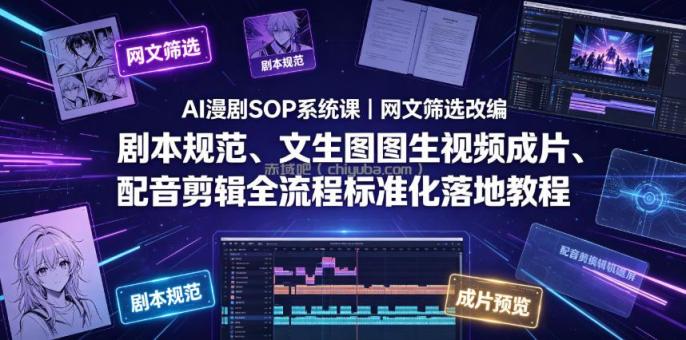 AI漫剧SOP系统课｜网文筛选改编、剧本规范、文生图图生视频成片、配音剪辑全流程标准化落地教程